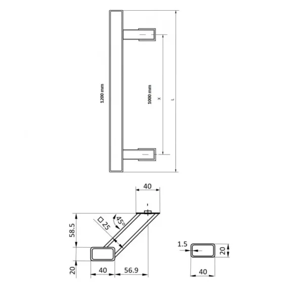 Mâner inox trăgător negru 1000 mm - imagine 8